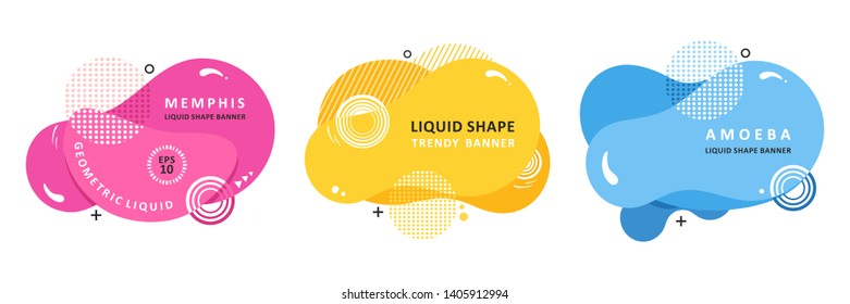 Plasma concept. Mosaic amoeba design. Trendy fractal design. Multi color trendy concept.  Circle Bubble Wavy banner. Modern vector template. Memphis Liquid shape. Template for the design 