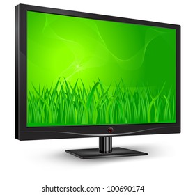 Plasma, lcd tv with grass on green screen, vector illustration