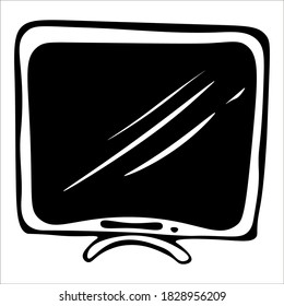 Plasma LCD TV. Single doodle vector illustration. Hand drawn.
