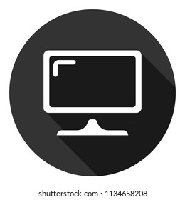 Plasma monitor icon. TV screen vector sign. Vector flat sign. Round icon with shadow
