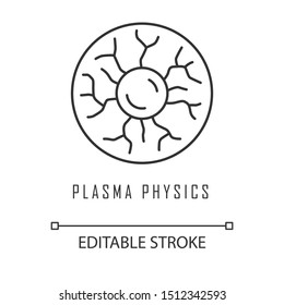 Plasma physics linear icon. High energy state of matter. Astrophysical phenomena. Ionized gaseous substance. Thin line illustration. Contour symbol. Vector isolated outline drawing. Editable stroke