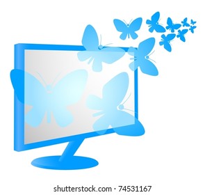 Plasma screen with butterflies flying