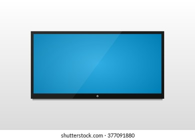 Plasma  TV on a white wall with shadow and blue screen