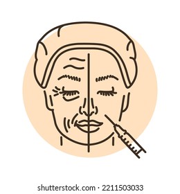 Plasmolifting therapy color line illustration. Hyaluronic injection. Cosmetology skin care concept. 