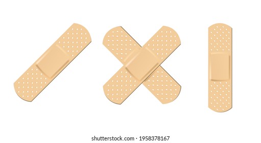 Plaster Adhesive Bandage Collection. Wound plasterer or bandaged patch, vector adhesive health care object