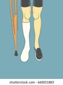 plaster cast leg and crutch background