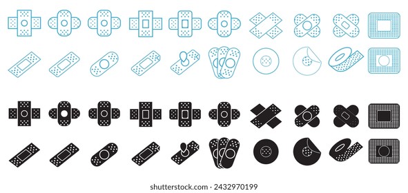 Conjunto de iconos de contorno de trazo editables de yeso. Parche médico ilustración vectorial plana aislado sobre fondo transparente.