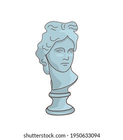 Plaster head of David. Bust for studying academic drawing. Isolated objects, design elements, print, vector illustration, icon.