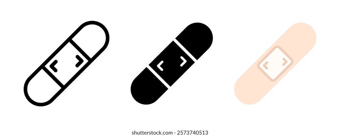 Plaster icon. Blister patch vector illustration. Adhesive bandage symbol. Wound treatment sign. Pharmacy logo. Sticky tape first aid medicines pictogram. Injury healing isolated concept.