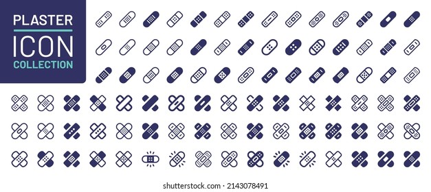 Sammlung von Plakatsymbolen. Plasteringsymbol. Bandaid-Symbol in anderem Design.