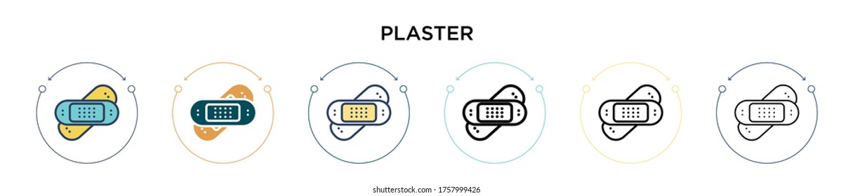 Plaster icon in filled, thin line, outline and stroke style. Vector illustration of two colored and black plaster vector icons designs can be used for mobile, ui, web