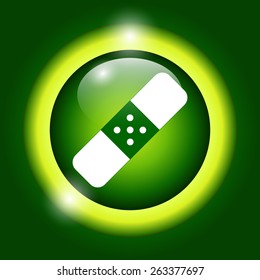 Plaster icon on green background. Flat  illustrator