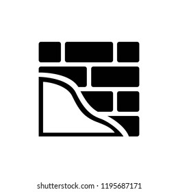plaster on brick wall icon. black isolated.