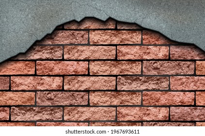 Plaster on the brickwork. Abstract vector illustration of a broken piece of plaster from a brickwork. A blank for creativity.