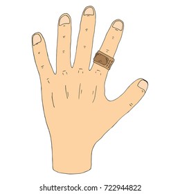Plaster on the finger. The human hand. Vector illustration.