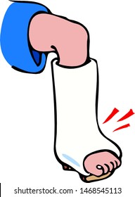 Plaster on the leg. Broken leg.