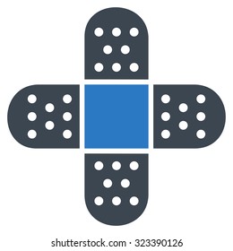 Plaster vector icon. Style is bicolor flat symbol, smooth blue colors, rounded angles, white background.