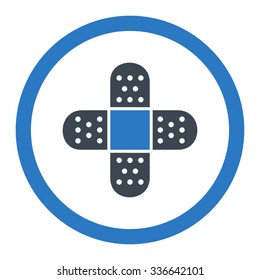 Plaster vector icon. Style is bicolor flat rounded symbol, smooth blue colors, rounded angles, white background.