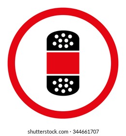 Plaster vector icon. Style is bicolor flat rounded symbol, intensive red and black colors, rounded angles, white background.