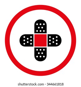 Plaster vector icon. Style is bicolor flat rounded symbol, intensive red and black colors, rounded angles, white background.