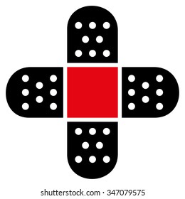 Plaster vector icon. Style is bicolor flat symbol, intensive red and black colors, rounded angles, white background.