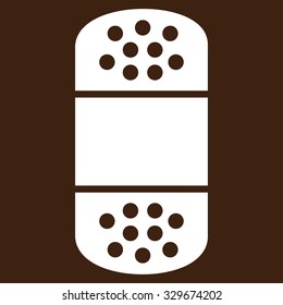 Plaster vector icon. Style is flat symbol, white color, rounded angles, brown background.
