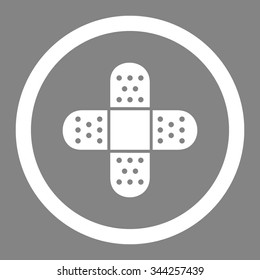 Plaster vector icon. Style is flat rounded symbol, white color, rounded angles, gray background.