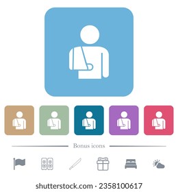 Plastered arm white flat icons on color rounded square backgrounds. 6 bonus icons included