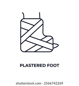 plastered foot outline icon. Linear vector from medical concept. Thin line plastered foot icon isolated on white background