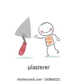 plasterer with shovel tool