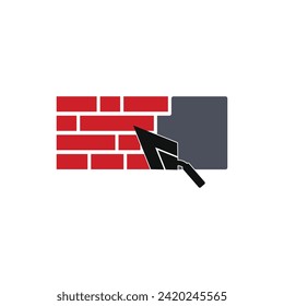Plastering brick logo design concept with trowel