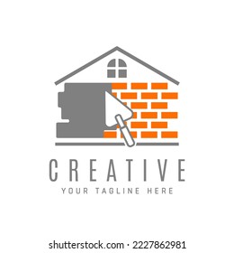 Plastering Brick Wall House Logo Illustration Design Template