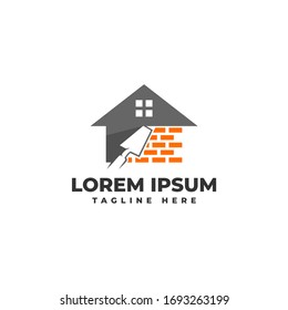 Plastering Brick Wall House with Pock Logo Vector Icon Illustration