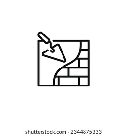 Plastering brick wall line icon isolated on white background