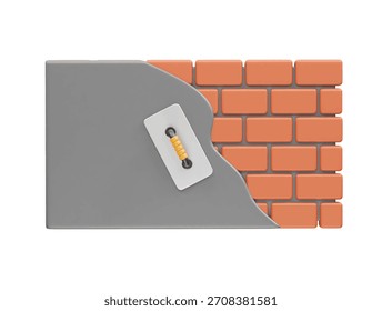 Verputzen einer Ziegelmauer mit Kelle - Baukonzept Symbol 3D Rendering Illustration 