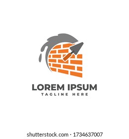 Plastering Cement Brick Wall with Pock Logo Vector Icon Illustration, Brick Wall Plaster Logo Icon