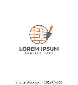 Plastering Cement Brick Wall with Pock Logo Vector Icon Illustration