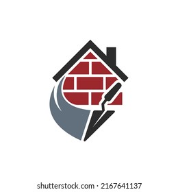 Plastering house logo with trowel concept