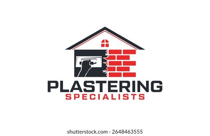 Plastering logo design, trowel plastering service template vector illustration