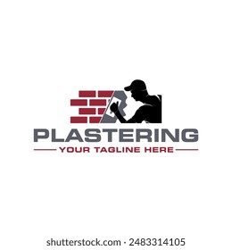 Plastering template logo design. illustration of trowel plastering service illustration