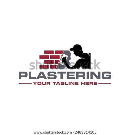 Plastering template logo design. illustration of trowel plastering service illustration