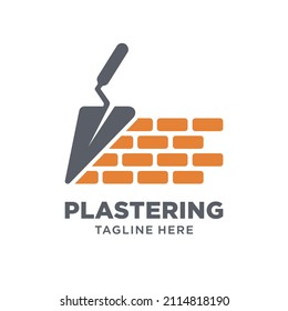 Plastering Trowel Logo with Brick Wall