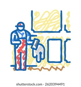 plastering and wall boarding doodle icon sketch vector. plastering and wall boarding sign. isolated symbol illustration