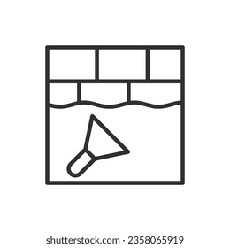 Plastering walls, linear icon, layer over bricks to level the surface. Line with editable stroke
