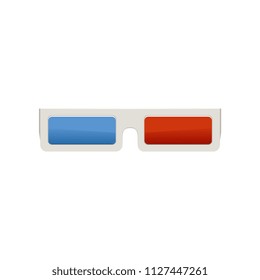 Plastic 3D cinema glasses with blue and red lenses. Flat vector design for website or mobile app