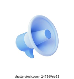 Plastic 3d megaphone. Isolated render realistic element. Business, news and announcement, ad marketing info equipment. Vector blue icon