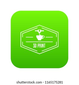 Plastic 3d printing icon green vector isolated on white background