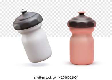 Plastic 3d realistic bottle, mixer for gym fitness, bodybuilding isolated on transparent background. Vector illustration