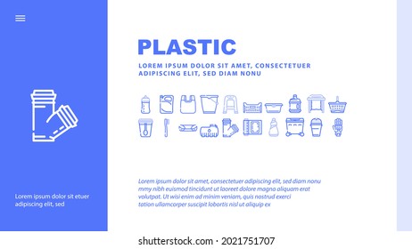 Plastic Accessories Landing Web Page Header Banner Template Vector. Bumper Car Part And Polypropylene Pipes, Plastic Food Package And Drink Cup, Prosthesis And Box Illustration