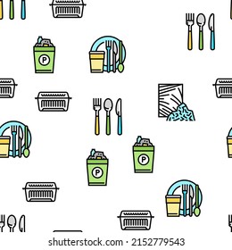Plastic Accessories And Utensil Vector Seamless Pattern Thin Line Illustration